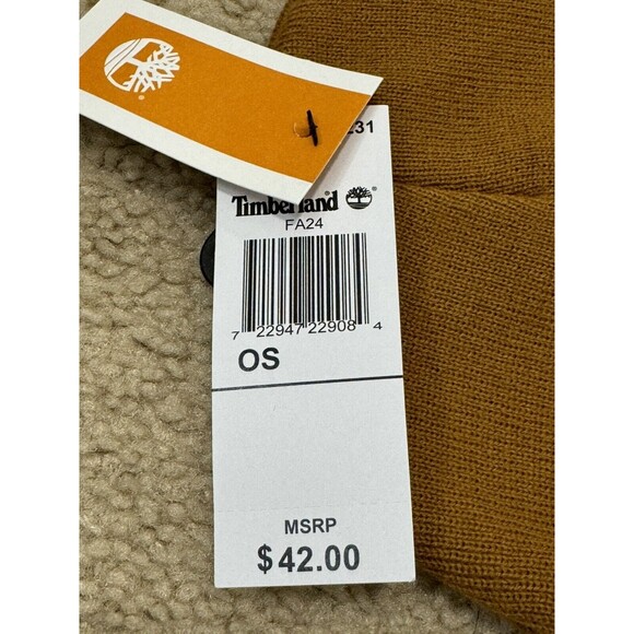NWT Timberland Tonal Embroidery Logo Rubbed Cuff Wheat Beanie Mens One Size Hat - Picture 4 of 6